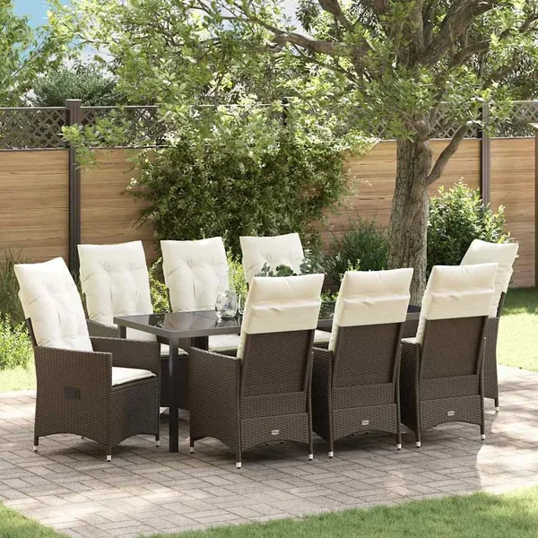 Ensemble de salle à manger pour jardin 9 pcs Marron polyrotin