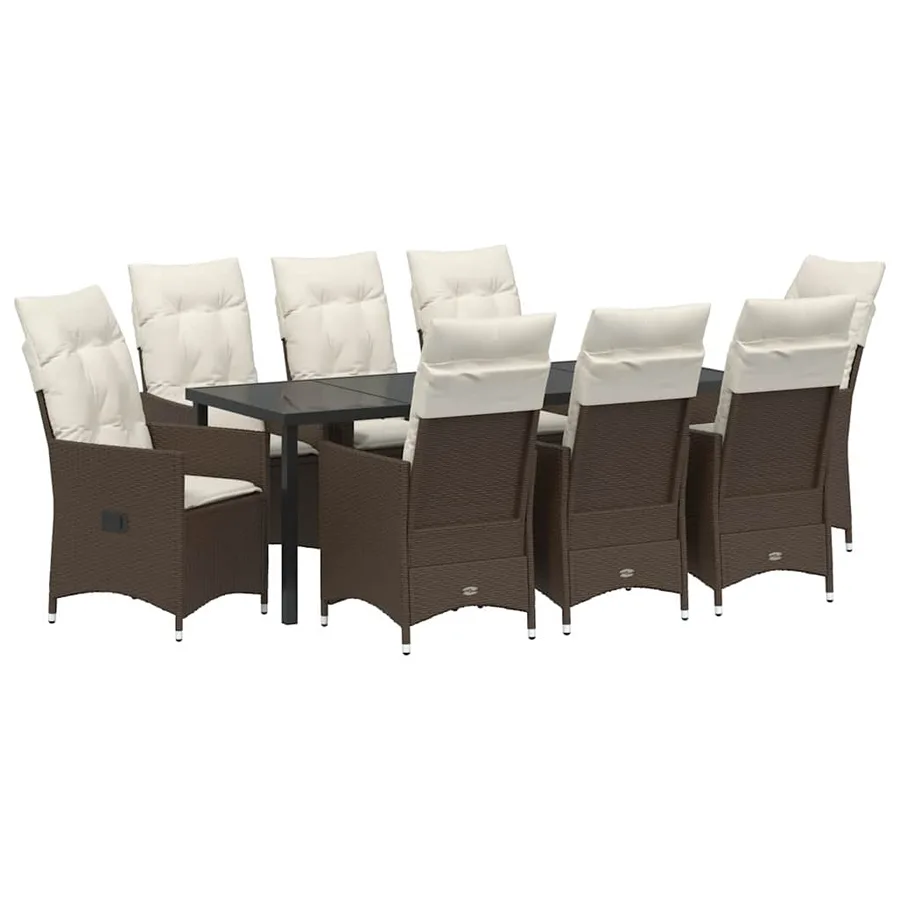 Ensemble de salle à manger pour jardin 9 pcs Marron polyrotin - 2