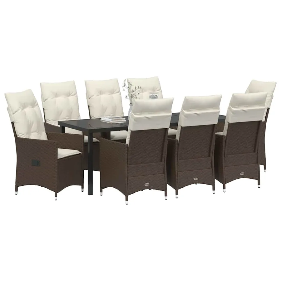 Ensemble de salle à manger pour jardin 9 pcs Marron polyrotin - 3
