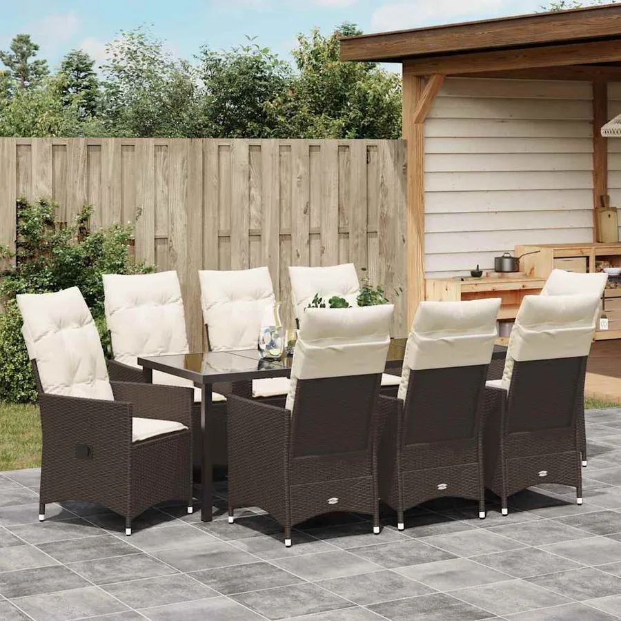Ensemble de salle à manger pour jardin 9 pcs Marron polyrotin - 4