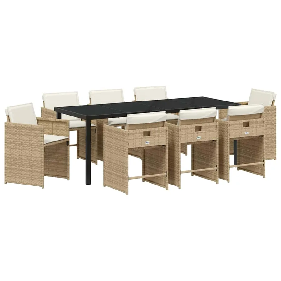 Ensemble de salle à manger pour jardin 9 pcs Beige polyrotin - 2