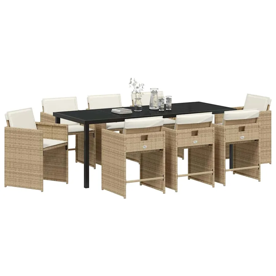 Ensemble de salle à manger pour jardin 9 pcs Beige polyrotin - 3
