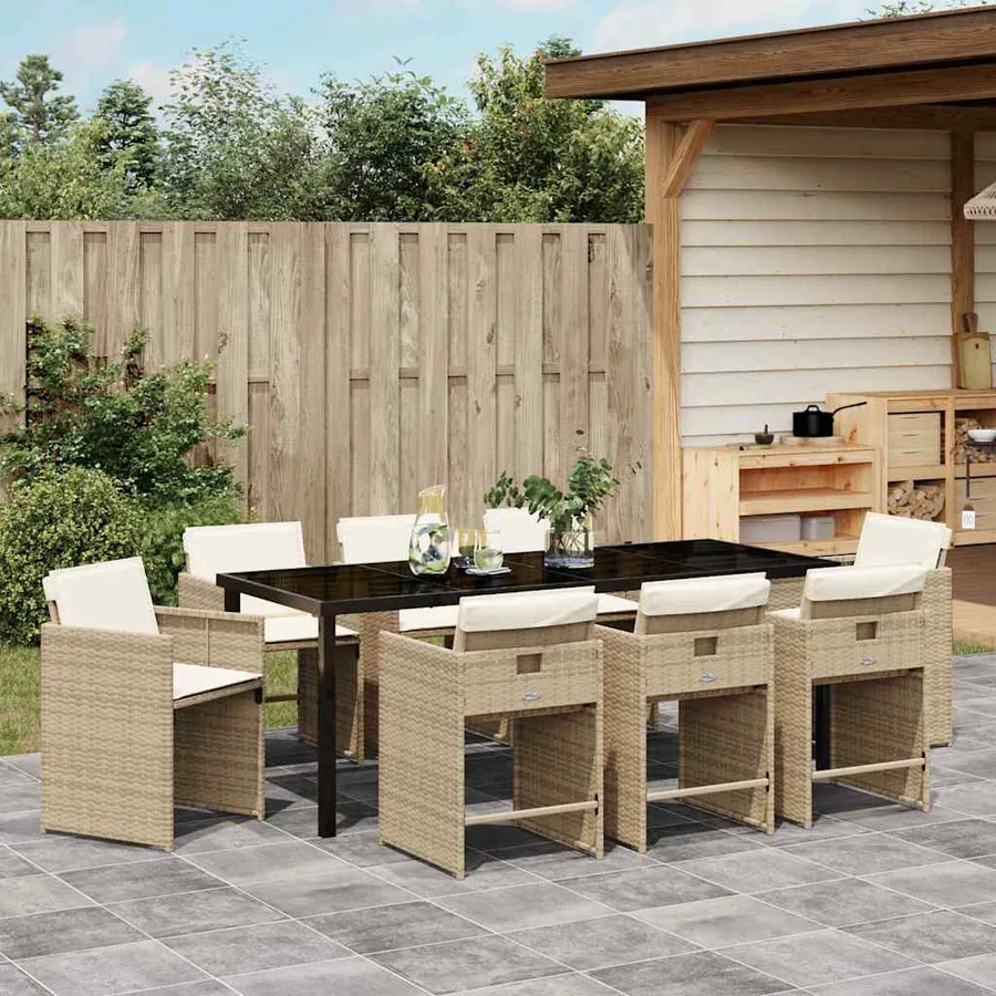Ensemble de salle à manger pour jardin 9 pcs Beige polyrotin - 4