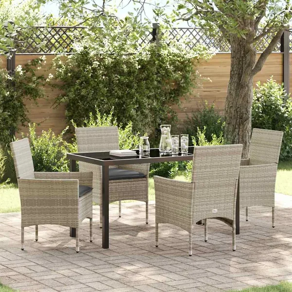 Ensemble de salle à manger pour jardin 5 pcs Gris clair