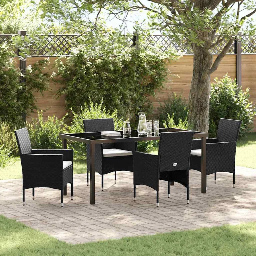 Ensemble de salle à manger pour jardin 5 pcs Noir polyrotin