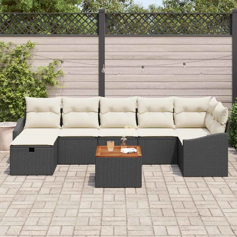 Ensemble de canapé de jardin avec coussin 8 pcs Noir polyrotin - 3