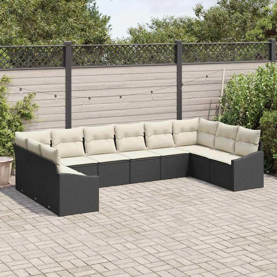 Ensemble de Canapés avec coussin 10 pcs Noir polyrotin - 3