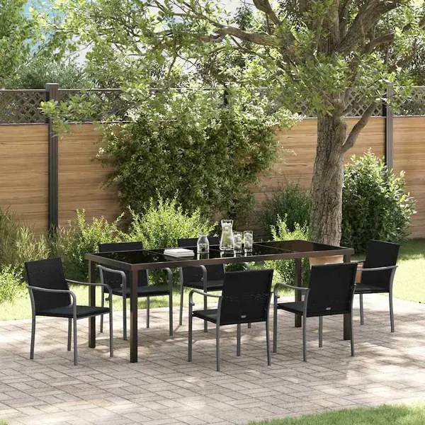 Ensemble de salle à manger pour jardin 7 pcs Noir et gris