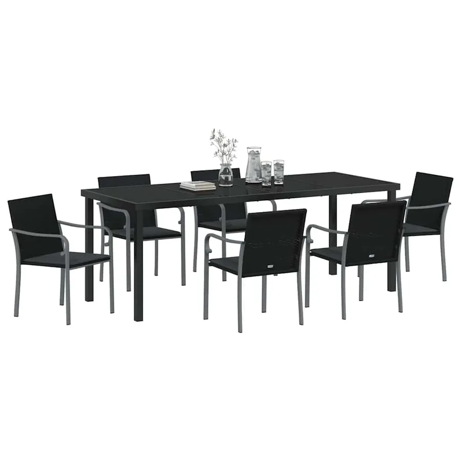 Ensemble de salle à manger pour jardin 7 pcs Noir et gris - 3