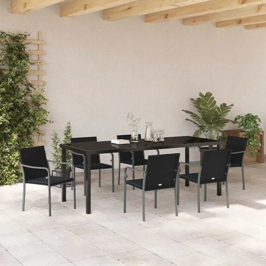 Ensemble de salle à manger pour jardin 7 pcs Noir et gris - 4