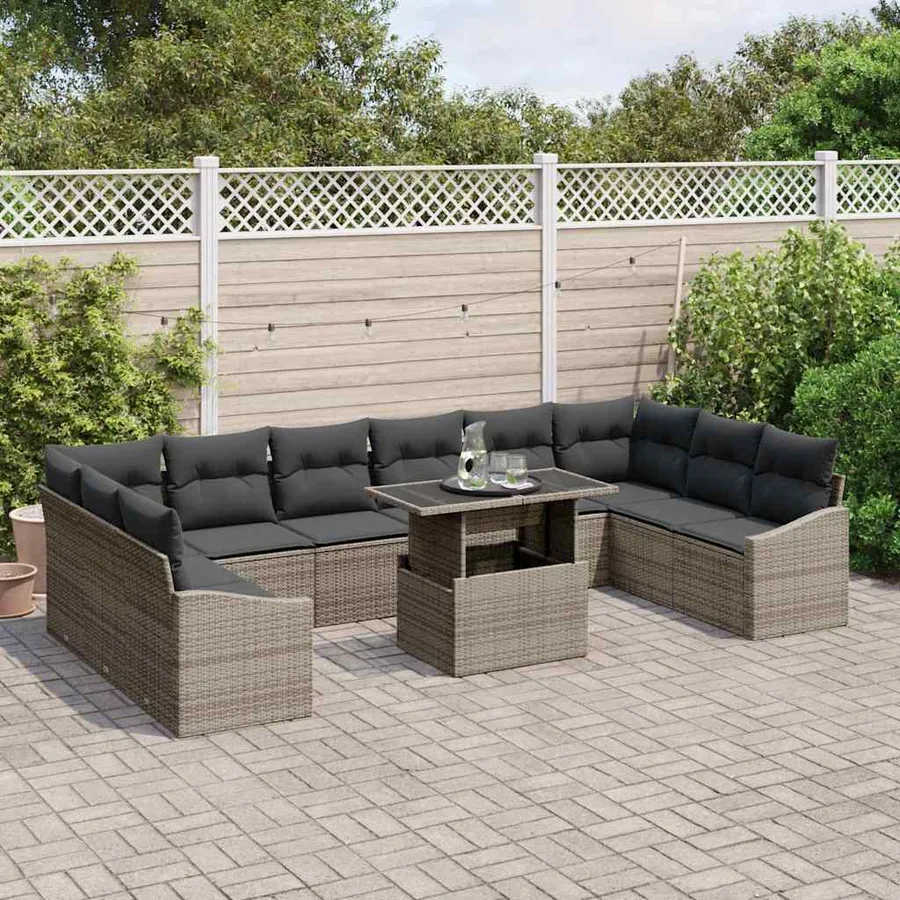 Ensemble de Canapés avec coussin 11 pcs Gris polyrotin - 3