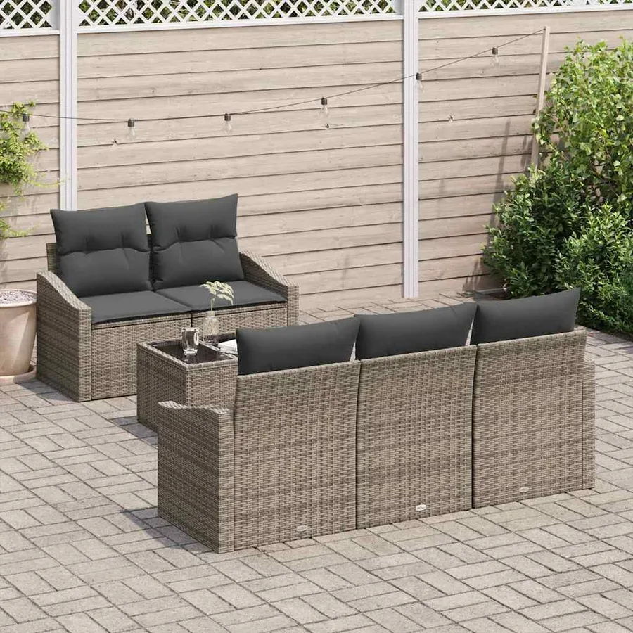Ensemble de Canapés avec coussin 6 pcs Gris polyrotin - 3