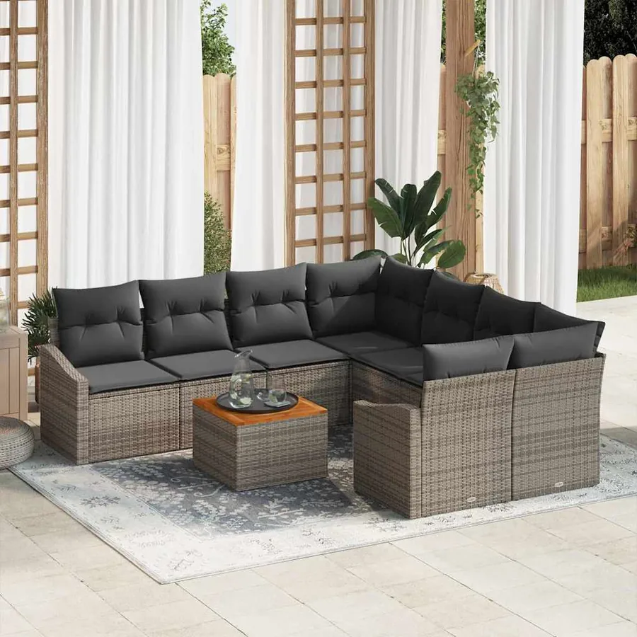 Ensemble de canapé de jardin avec coussin 9 pcs Gris polyrotin