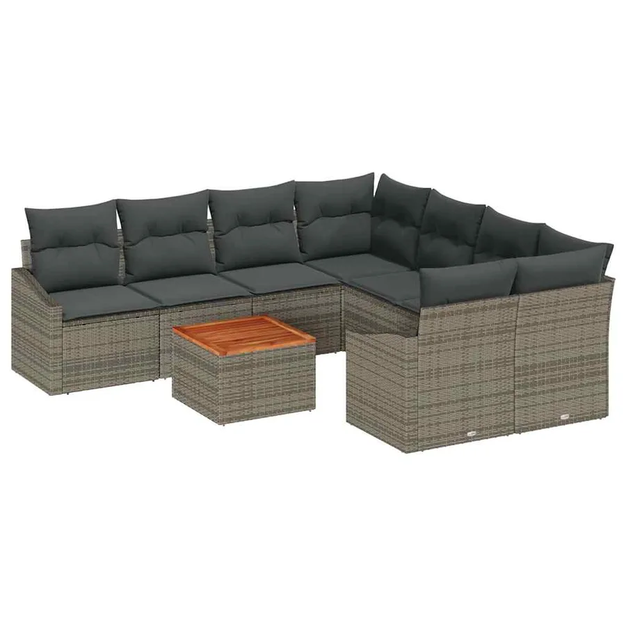 Ensemble de canapé de jardin avec coussin 9 pcs Gris polyrotin - 2