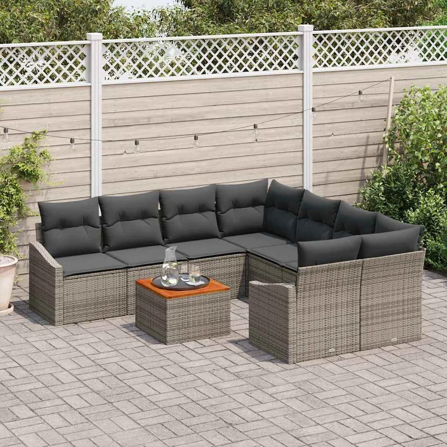 Ensemble de canapé de jardin avec coussin 9 pcs Gris polyrotin - 3