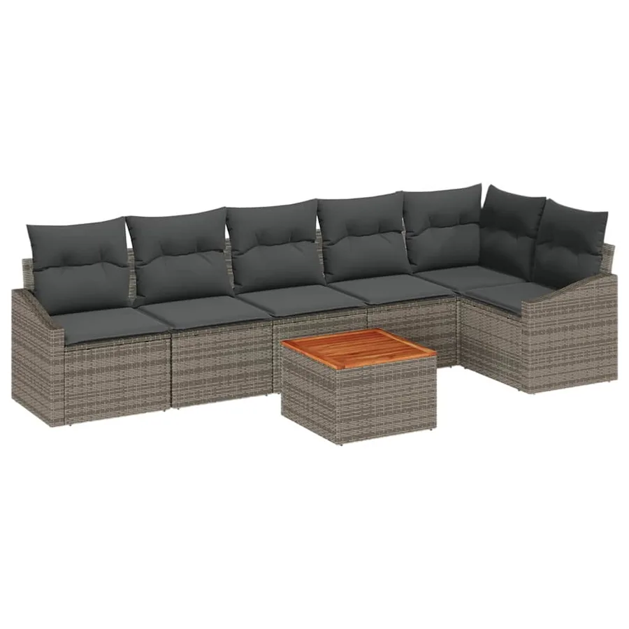 Ensemble de canapé de jardin avec coussin 7 pcs Gris polyrotin - 2