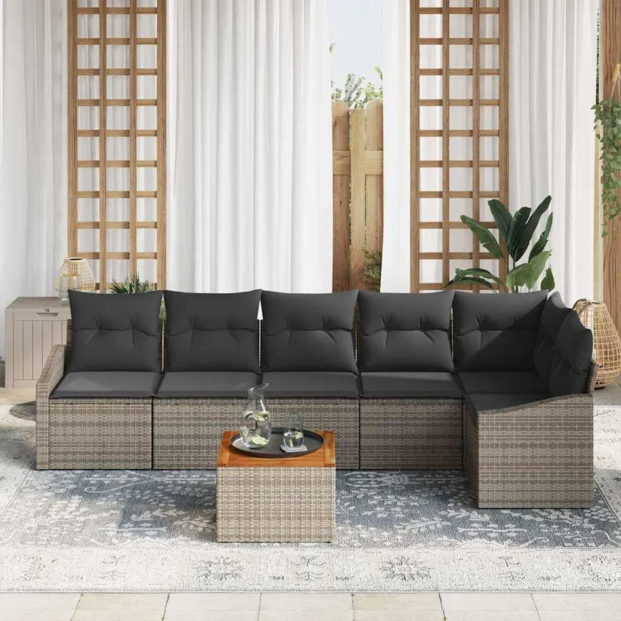 Ensemble de canapé de jardin avec coussin 7 pcs Gris polyrotin - 3
