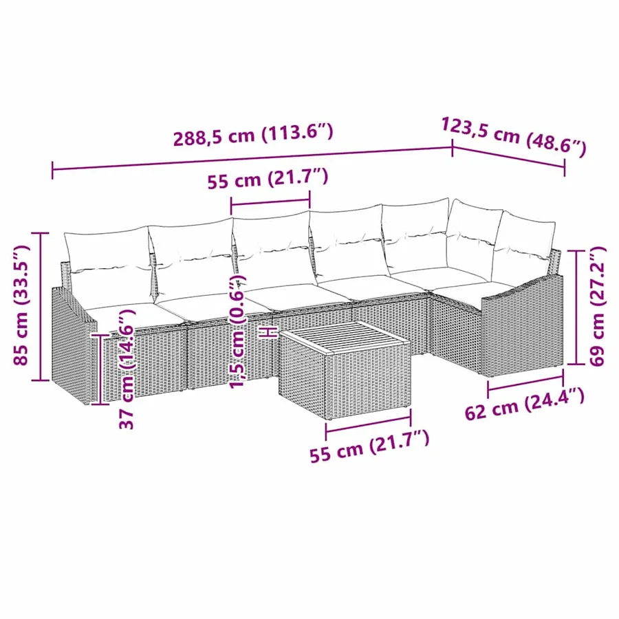 Ensemble de canapé de jardin avec coussin 7 pcs Gris polyrotin - 9
