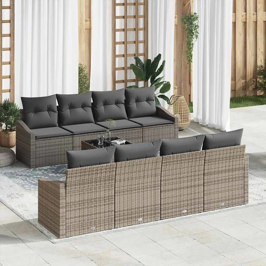 Ensemble de Canapés avec coussin 9 pcs Gris polyrotin