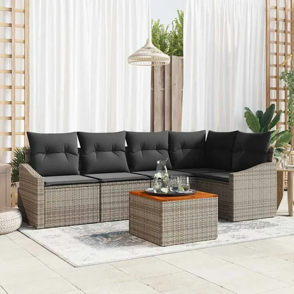 Ensemble de canapé de jardin avec coussin 6 pcs Gris polyrotin