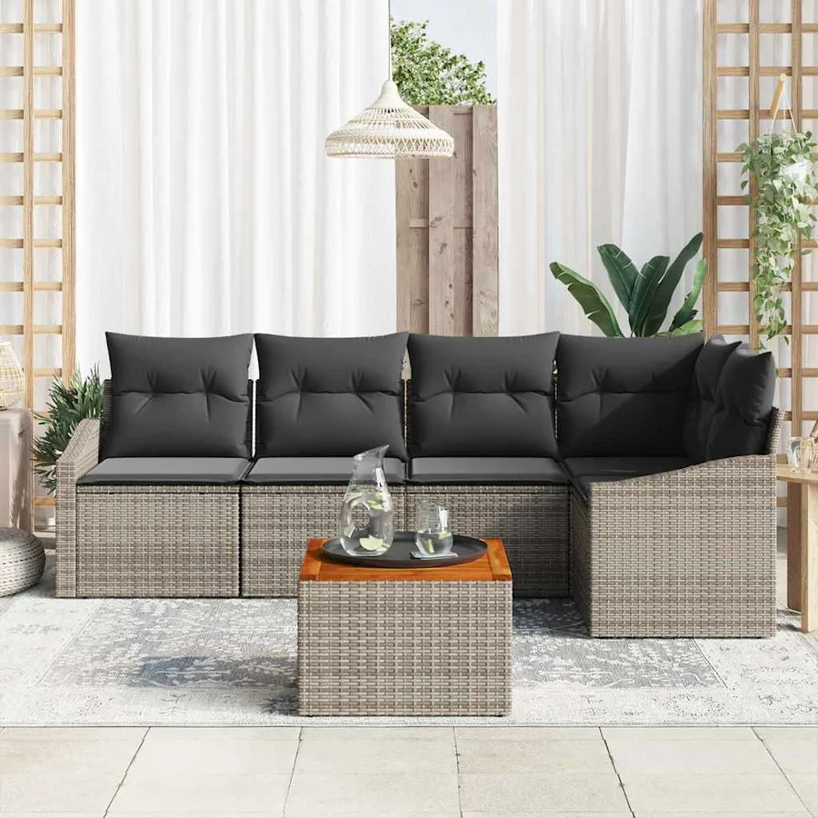 Ensemble de canapé de jardin avec coussin 6 pcs Gris polyrotin - 3