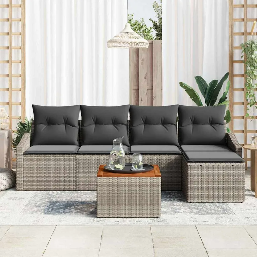 Ensemble de canapé de jardin avec coussin 6 pcs Gris polyrotin - 3