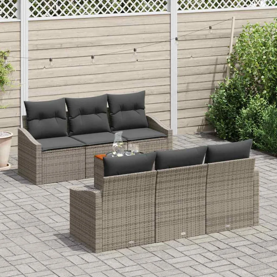 Ensemble de canapé de jardin avec coussin 7 pcs Gris polyrotin