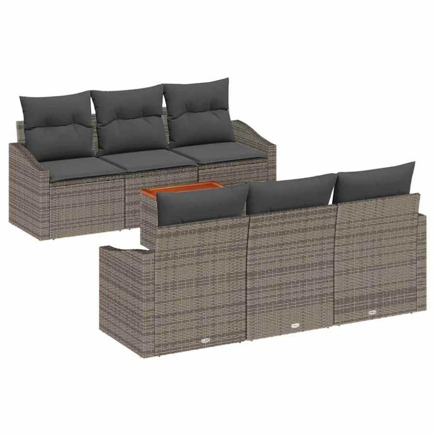 Ensemble de canapé de jardin avec coussin 7 pcs Gris polyrotin - 2