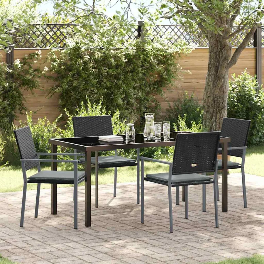 Ensemble de salle à manger pour jardin 5 pcs Noir et Gris Clair