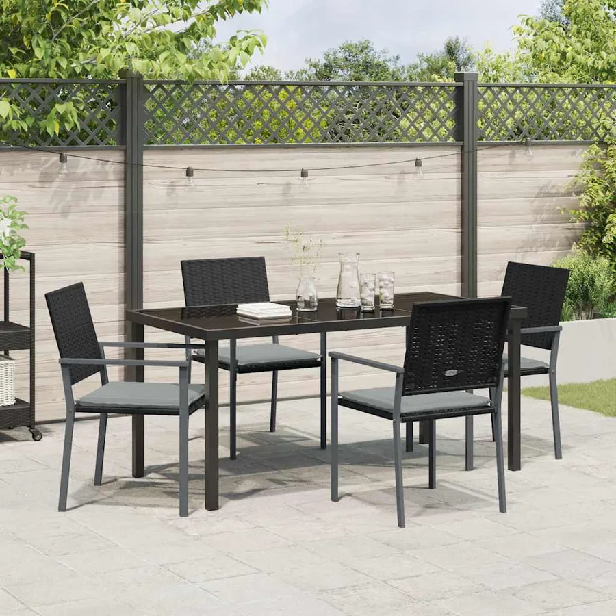 Ensemble de salle à manger pour jardin 5 pcs Noir et Gris Clair - 4