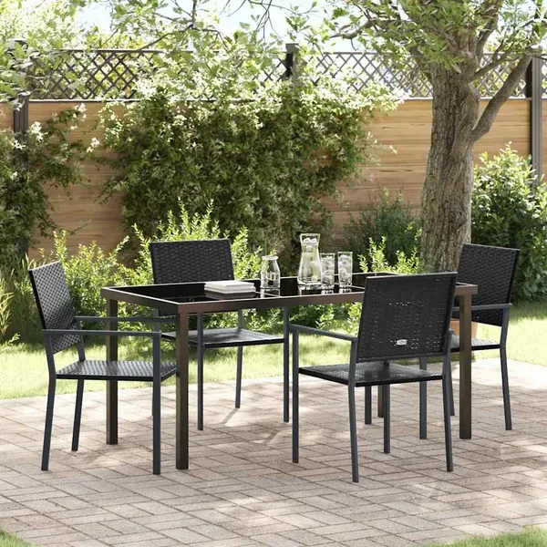 Ensemble de salle à manger pour jardin 5 pcs Noir Rotin PE