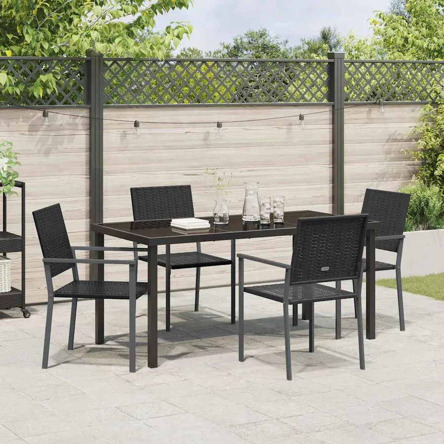 Ensemble de salle à manger pour jardin 5 pcs Noir Rotin PE - 4
