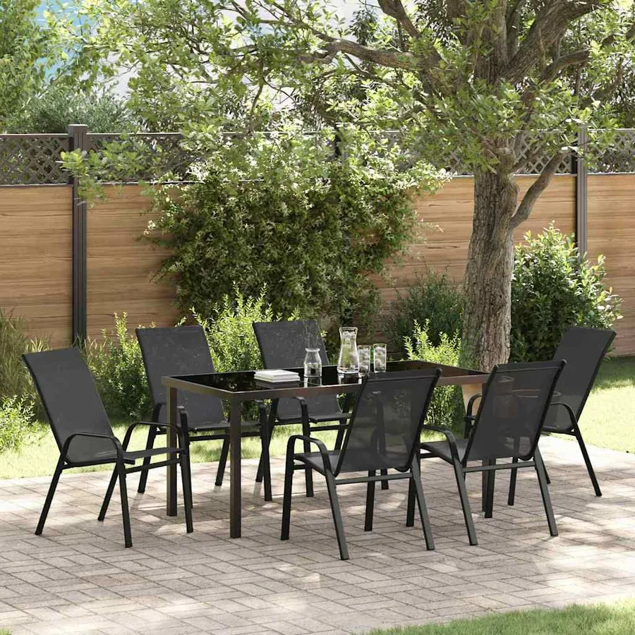 Ensemble de salle à manger pour jardin 7 pcs Noir
