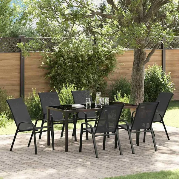 Ensemble de salle à manger pour jardin 7 pcs Noir