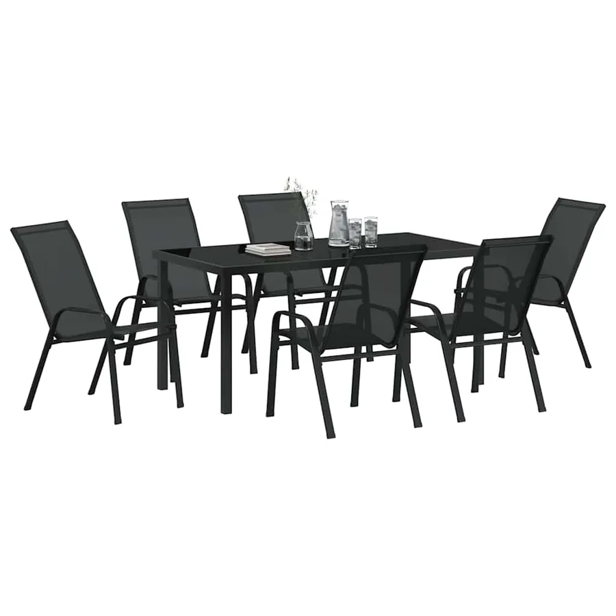 Ensemble de salle à manger pour jardin 7 pcs Noir - 3