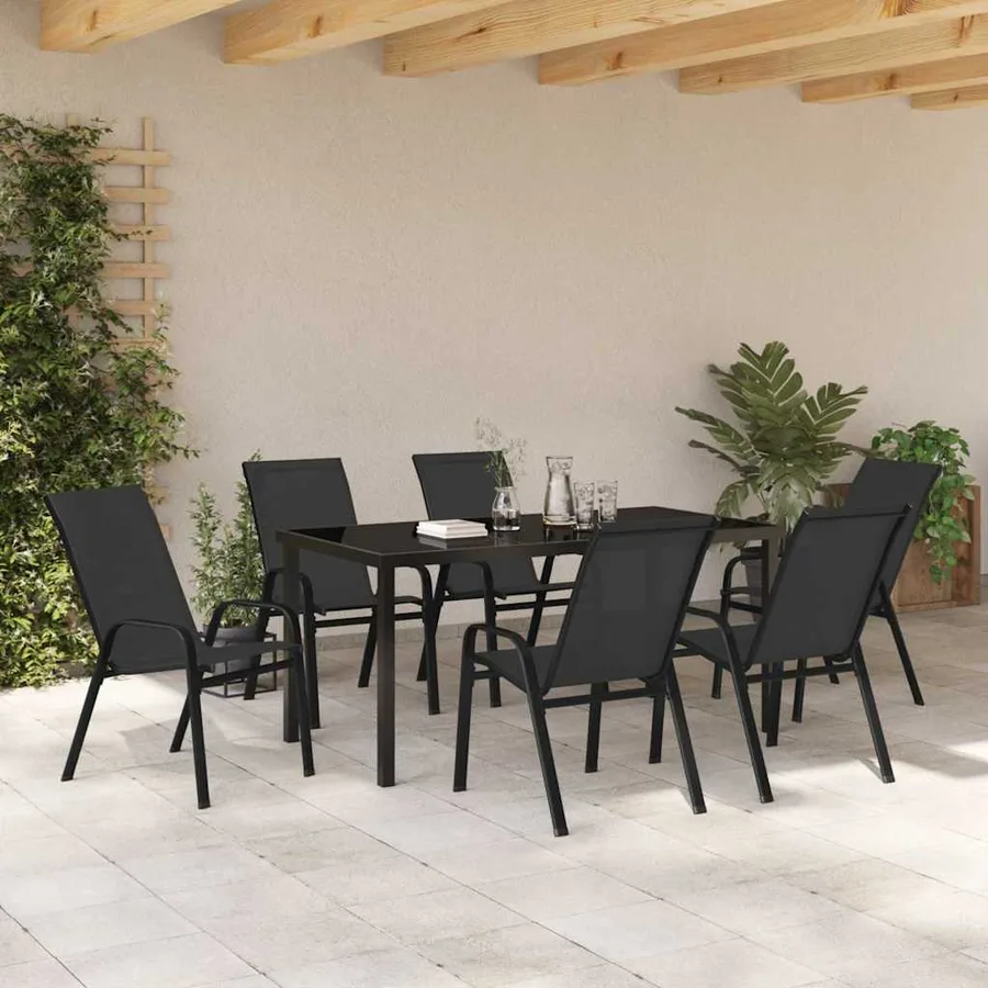 Ensemble de salle à manger pour jardin 7 pcs Noir - 4