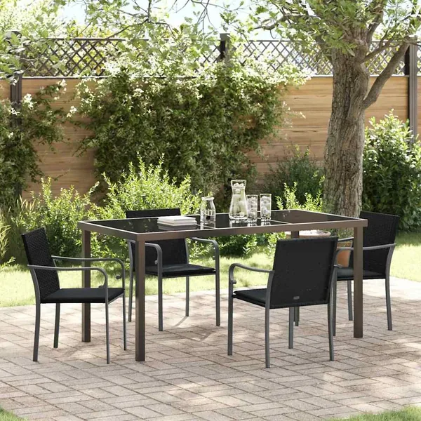 Ensemble de salle à manger pour jardin 5 pcs Noir et gris