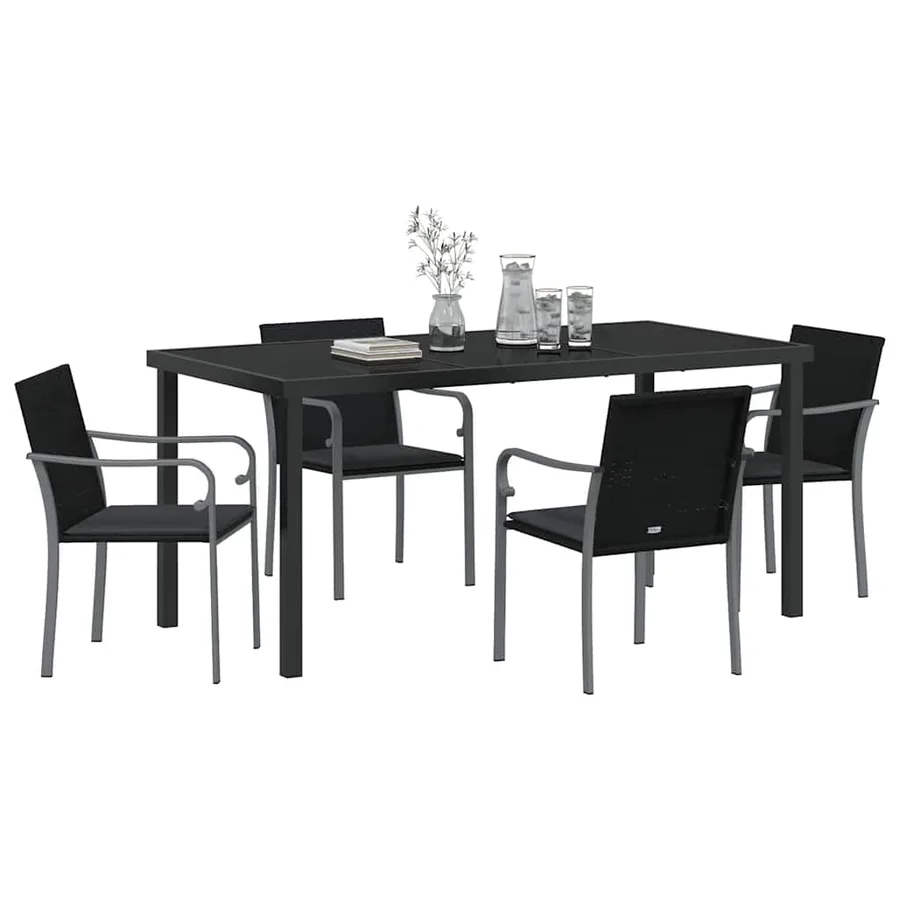 Ensemble de salle à manger pour jardin 5 pcs Noir et gris - 3