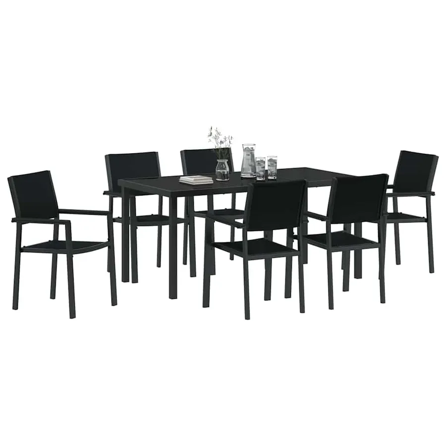 Ensemble de salle à manger pour jardin 7 pcs Noir - 3