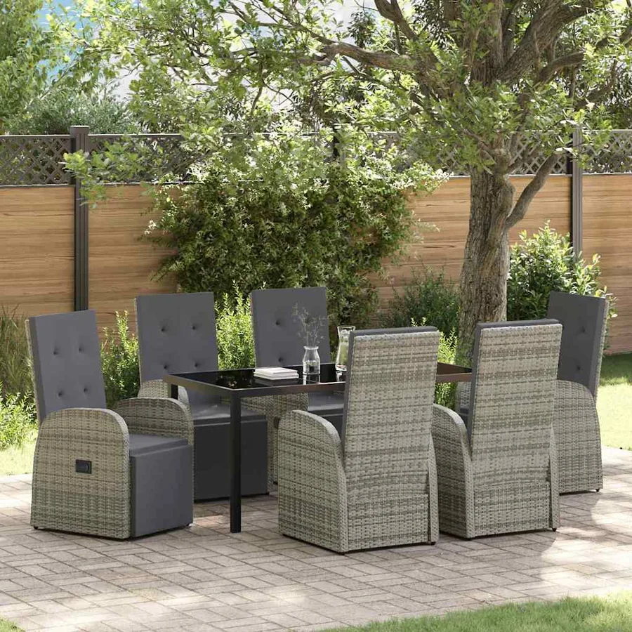 Ensemble de salle à manger pour jardin 7 pcs Gris polyrotin