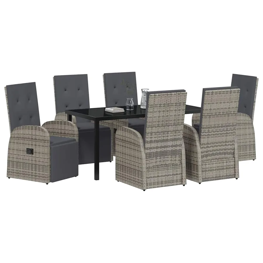 Ensemble de salle à manger pour jardin 7 pcs Gris polyrotin - 3