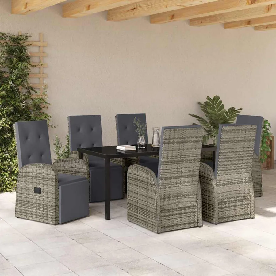 Ensemble de salle à manger pour jardin 7 pcs Gris polyrotin - 4