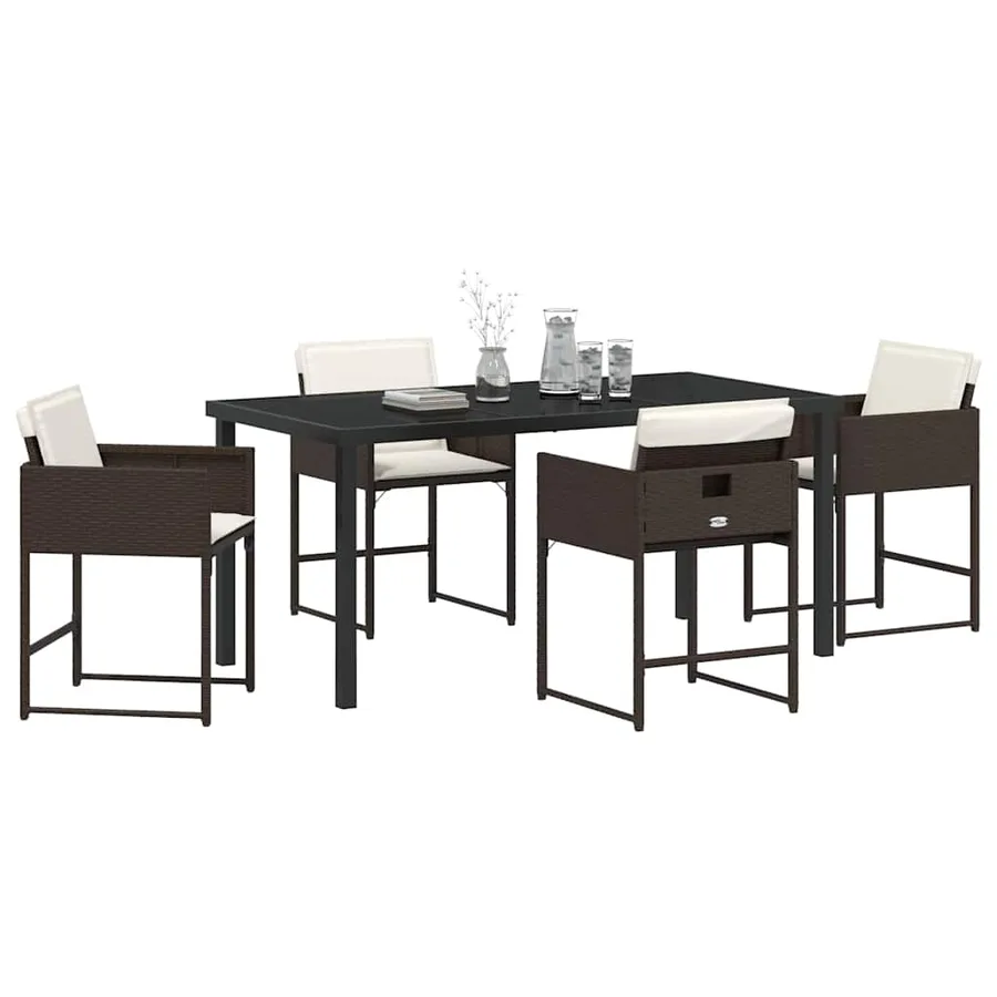 Ensemble de salle à manger pour jardin 5 pcs Marron polyrotin - 3
