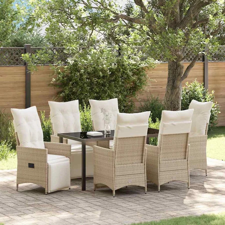 Ensemble de salle à manger pour jardin 7 pcs Beige polyrotin