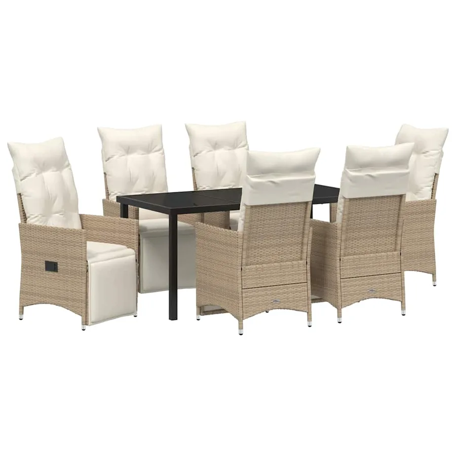 Ensemble de salle à manger pour jardin 7 pcs Beige polyrotin - 2