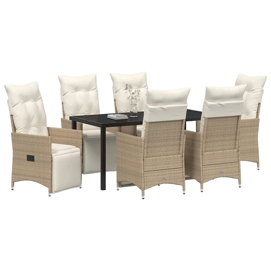 Ensemble de salle à manger pour jardin 7 pcs Beige polyrotin - 3
