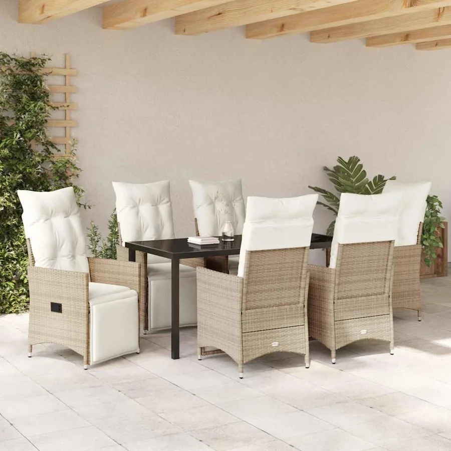 Ensemble de salle à manger pour jardin 7 pcs Beige polyrotin - 4