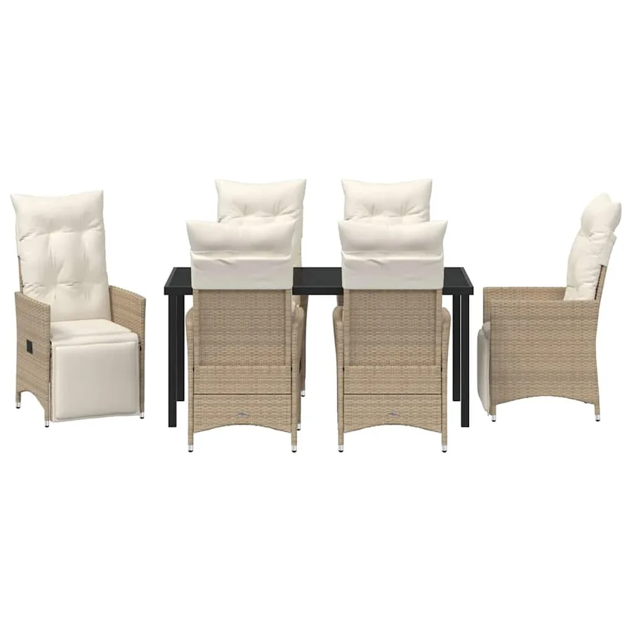 Ensemble de salle à manger pour jardin 7 pcs Beige polyrotin - 7