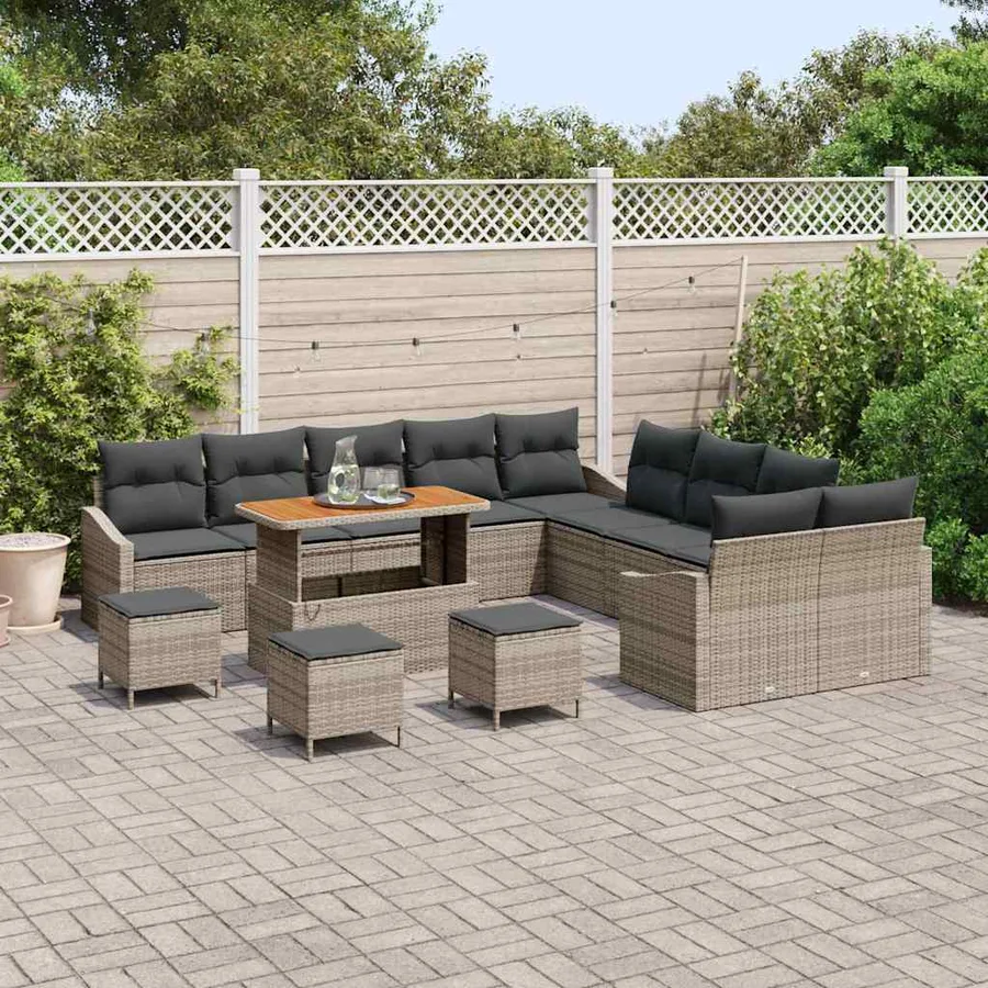 Ensemble de canapé de jardin avec coussin 14 pcs Gris polyrotin - 3