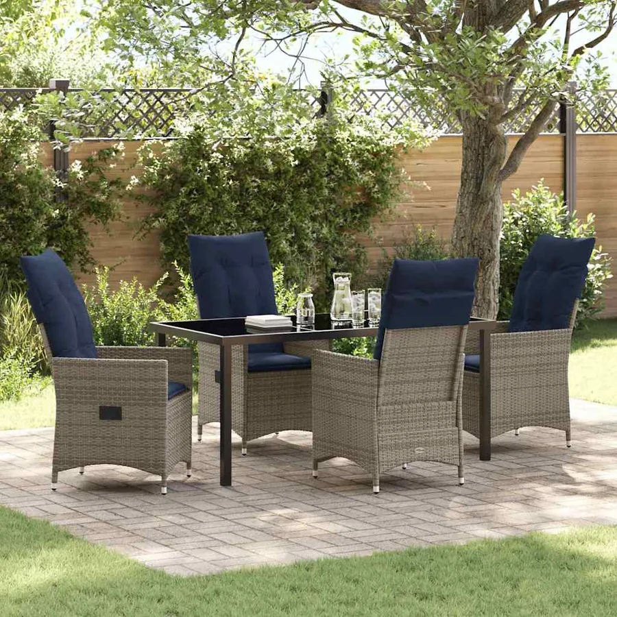Ensemble table et chaises avec coussin 5 pcs Gris Rotin PE